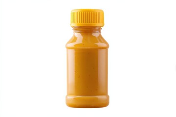 Golden yellow smoothie in a clear bottle with a yellow cap.