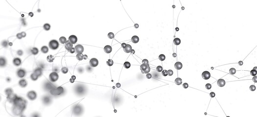 Stock photo of an abstract network connection.  Gray spheres and thin lines illustrate connectivity.