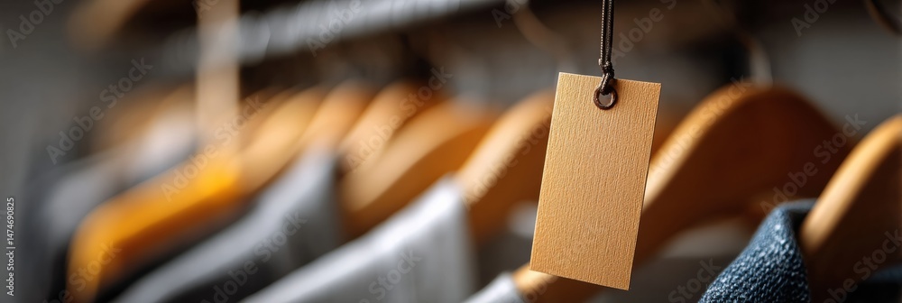 Aufkleber display rack featuring a price tag in a retail store with blurred clothing items in the background