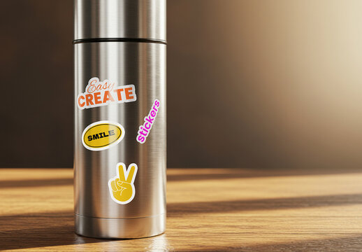 Close up Thermos Sticker Mockup