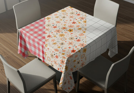 Dinner Table Cloth Elegant Light and Chairs Mockup