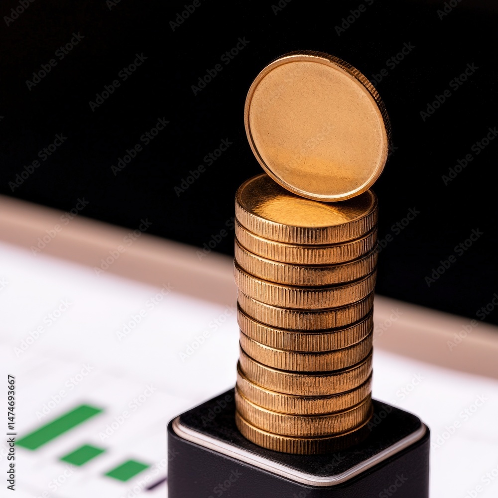 Aufkleber neatly arranged stack of coins displaying various denominations and symbolizing financial stability