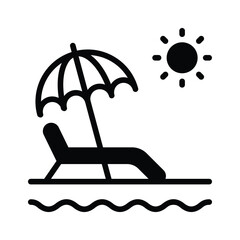 An umbrella on a beach under the sun, symbolizing vacation weather.