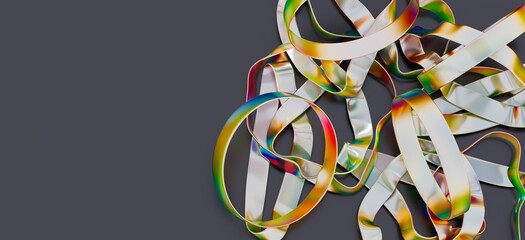 Colorful, tangled ribbons create an abstract design. Perfect for technology, design, or art...