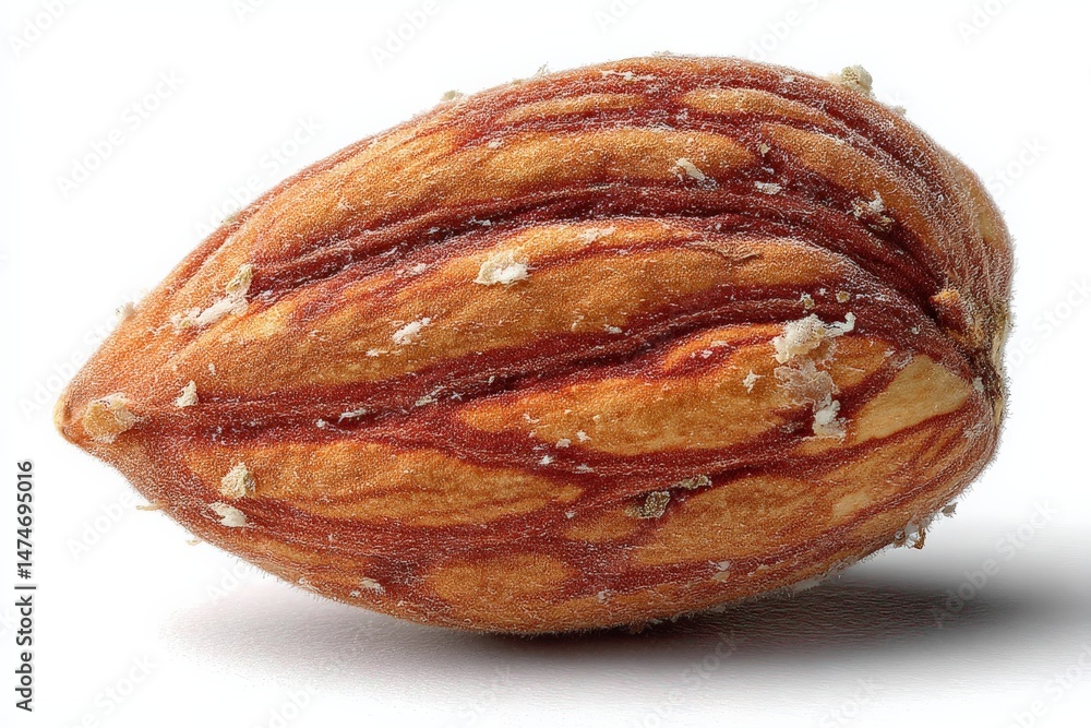 Poster Almond nut cracked open showing unique texture and patterns on its shell in natural light setting