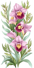 Elegant bouquet of pink orchids with lush green foliage