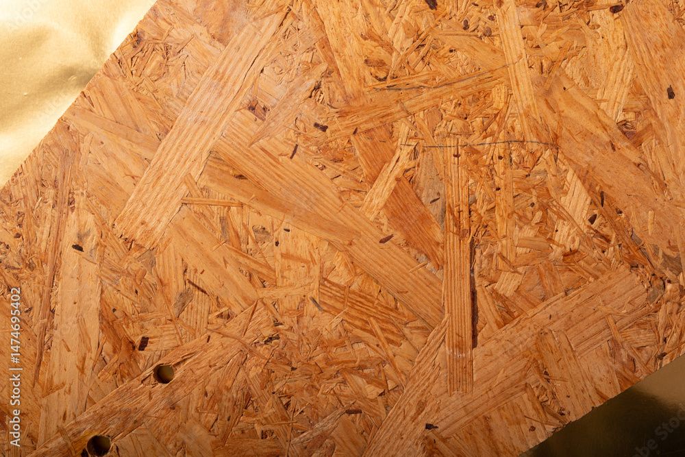 Poster High-resolution image of particleboard, showing detailed wood chip texture and patterns. Ideal for construction, DIY, and design projects.
