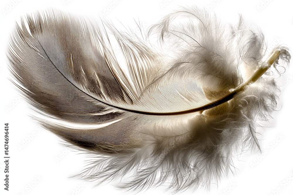 Poster Elegant feather with fine details showcasing softness and lightness against a bright background in a serene setting