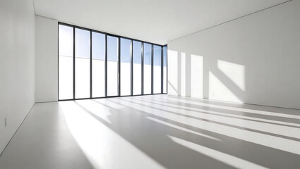 Spacious minimalist room floods with sunlight