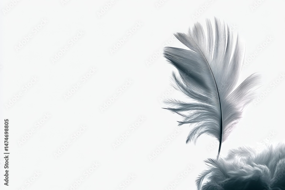 Poster Delicate feather balancing on a soft, textured surface in a minimalist setting