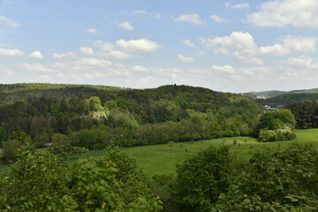 D&eacute;grad&eacute;s d'ombres et de zones sous une &eacute;claircie sur les collines bois&eacute;es de la vall&eacute;e de la Lomme &agrave; Rochefort (Dinant) 
