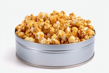 Sweet caramel popcorn in a tin. A delicious treat!