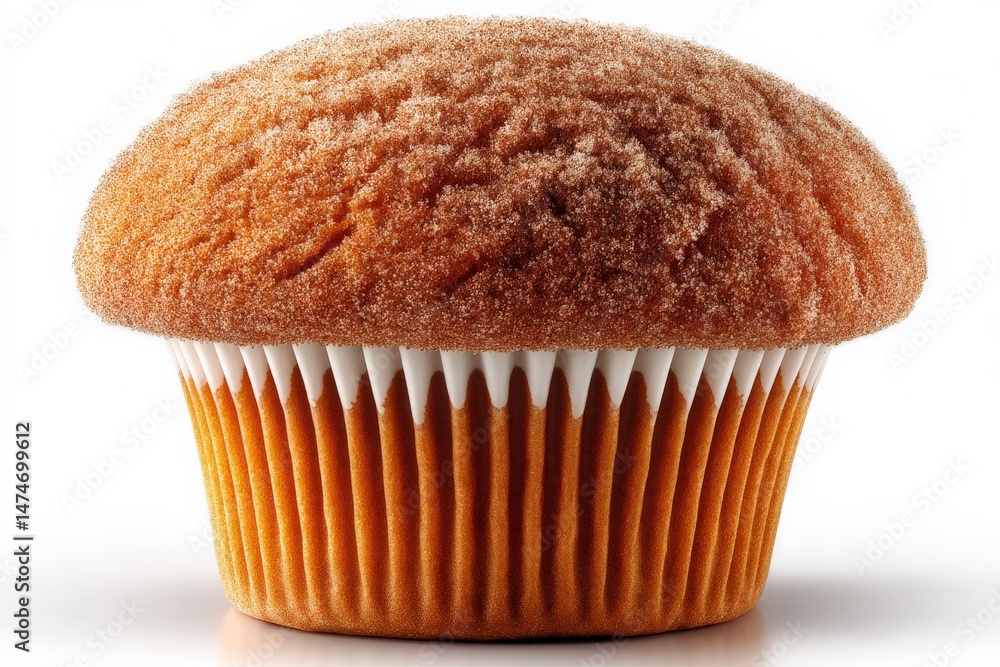 Poster delicious cinnamon sugar muffin displayed on a white background capturing its texture and mouthwater