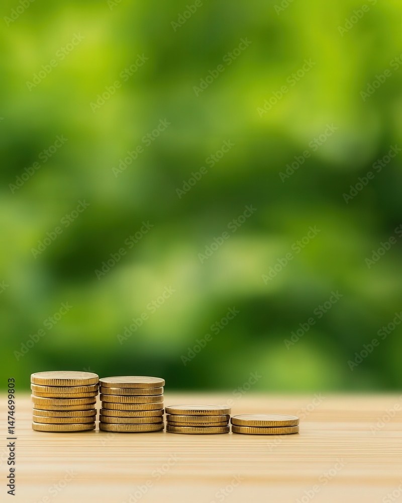 Poster an impressive stack of coins displayed on a table signifying savings and financial acumen