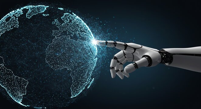 Robot Hand Touching Digital Earth