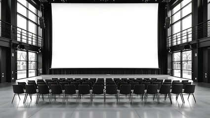 empty conference hall with blank screen
