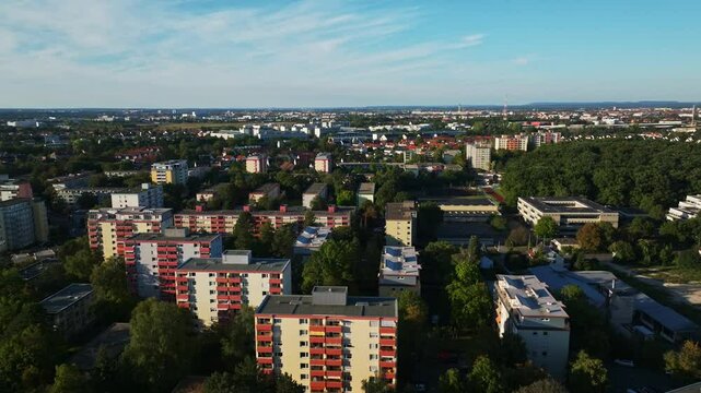 Aerial drone view of R&ouml;thenbach Ost in Nuremberg-West, Germany
