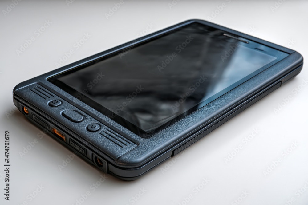 Poster High-tech touchscreen device resting on a smooth surface in a bright room during the day