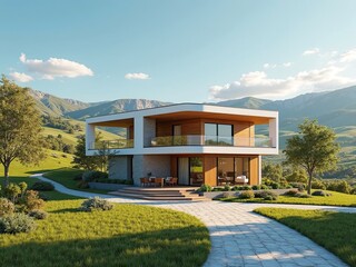 Fototapeta premium a home on colored background. A modern banner for the advertisement of country houses