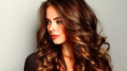Naklejka premium Beauty girl with long and shiny wavy Hair ,coloring and toning, shatush and balayash . Beautiful women