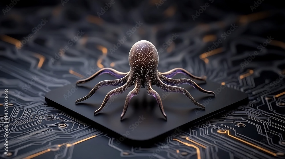 Aufkleber octopus on a circuit board. a 3d rendering of an octopus positioned on a circuit board