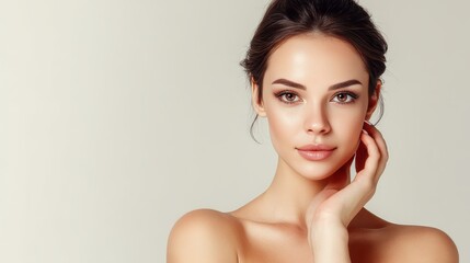 Naklejka premium Beauty woman portrait. Beautiful spa model girl with perfect fresh clean skin. Youth and skin care cosmetic