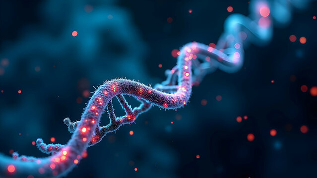 DNA Sequence Being Transcribed to RNA Observed Through Phase-Contrast Microscope with Fluorescent Markers Illuminating the Process