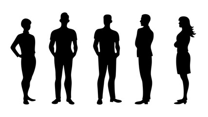 Silhouettes of men and a women.A group of standing business people.