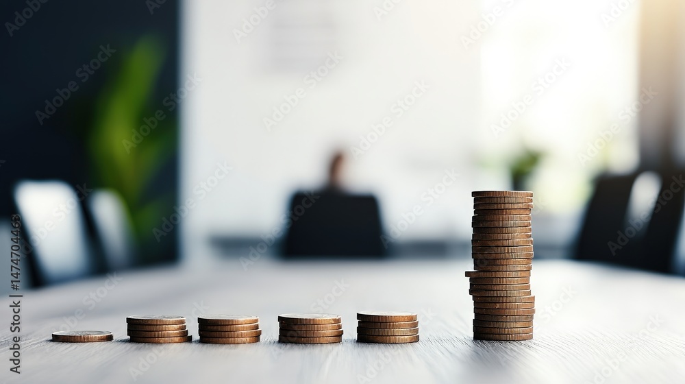Aufkleber close-up of a neatly arranged stack of coins sitting on a table symbolizing wealth and prosperity