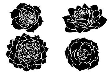 set of rose silhouette vector on tranparent background
