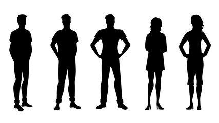 Silhouettes of men and a women.A group of standing business people.