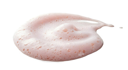 Close-up of a light pink, bubbly cosmetic product. Soft, smooth texture. Isolated on white or transparent background