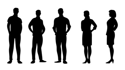 Silhouettes of men and a women.A group of standing business people.