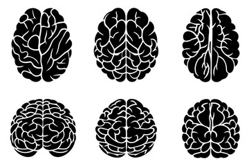 set of brains silhouette vector on tranparent background