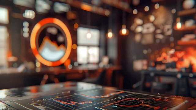 A 3D rendering of a rocket launching from a table with graphs and charts in the background.
