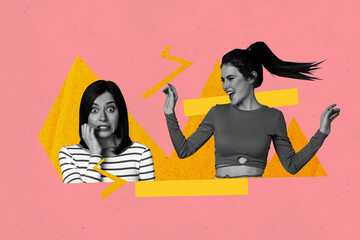 Trendy art creative full zine photo collage of happy girl guy friends dance weekend chill party...