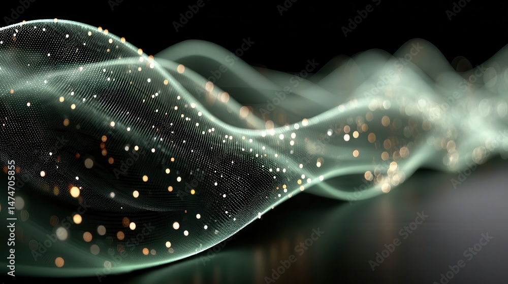 Poster technology style whit net glowing wave,glowing line glow wave,glow line , green clay treatment at sp