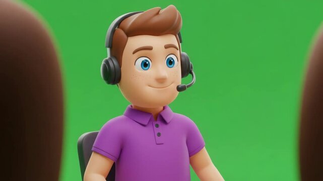 AI Generated 3D animation of a casual man talking with headphones, engaging in a conversation or webinar