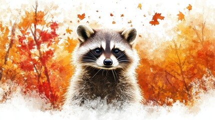 Fototapeta premium Raccoon wandering through a lush green forest surrounded by trees and nature on a sunny day