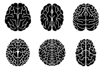 set of brains silhouette vector on tranparent background