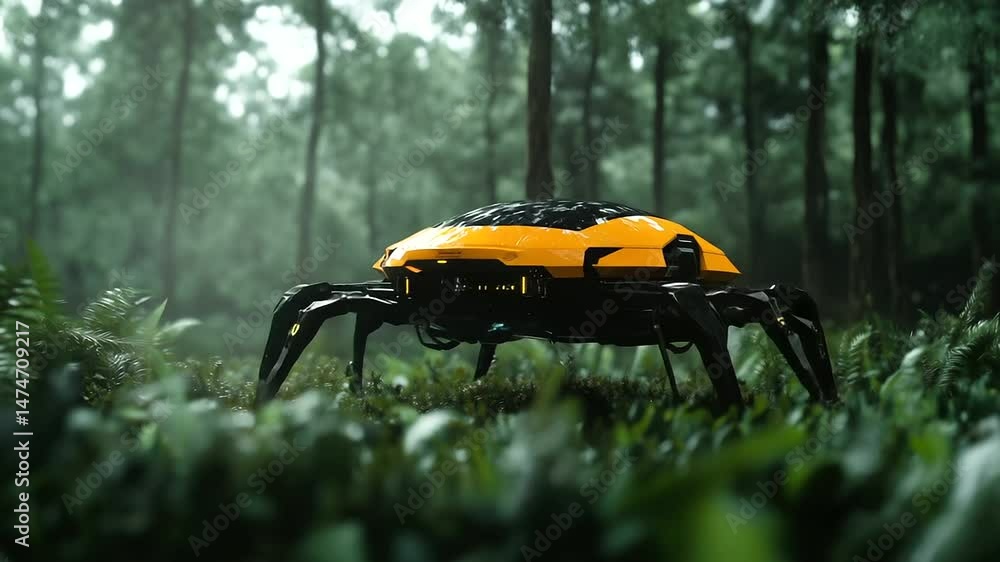 Aufkleber a futuristic autonomous vehicle resembling a cybernetic insect, its ai-driven sensors and retractabl