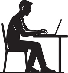 Man Using Laptop at Table Vector Silhouette