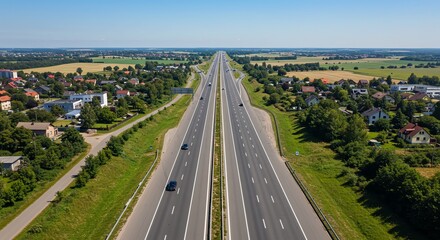 Highway with Cars Through Countryside on Sunny Day