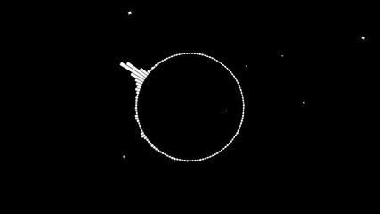 Circular interface audio voice music sound spectrum equalizer, circular loop of rhythmic audio frequency sound waves in the background, white video footage of audio visualizer on black background.