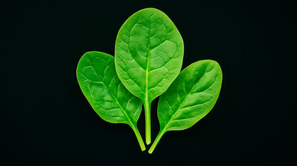 Fresh Green Spinach Leaves Arranged Neatly on a Dark Surface Highlighting Their Vibrant Color and Texture