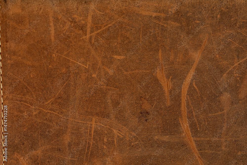 Poster high-resolution image of brown leather texture with visible stitching. perfect for backgrounds, desi