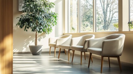 Fototapeta premium Cozy Waiting Room with Armchairs and Neutral Tones