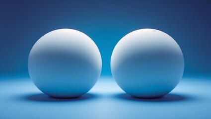 Golden and white eggs on a blue background, shiny round 3D food illustration