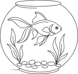 Goldfish in Bowl Minimalist Line Art Vector