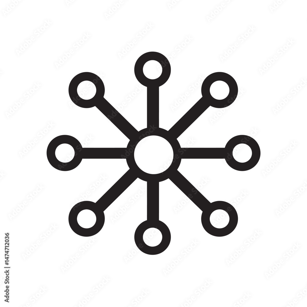 Poster abstract black atom with seven orbits interconnected is isolated on a white background